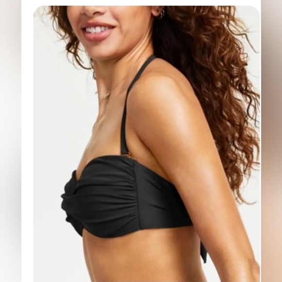 NWT Bar III Twist Bandeau Bikini Swim Top, Size S, Color Black. - Picture 2 of 11